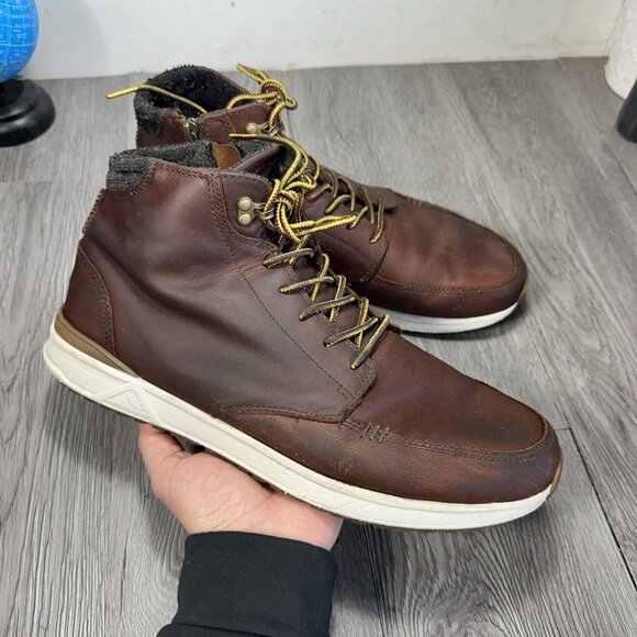 REEF Rover Hi Boot Leather Mens Size 11.5 Brown White Boots - Picture 1 of 11